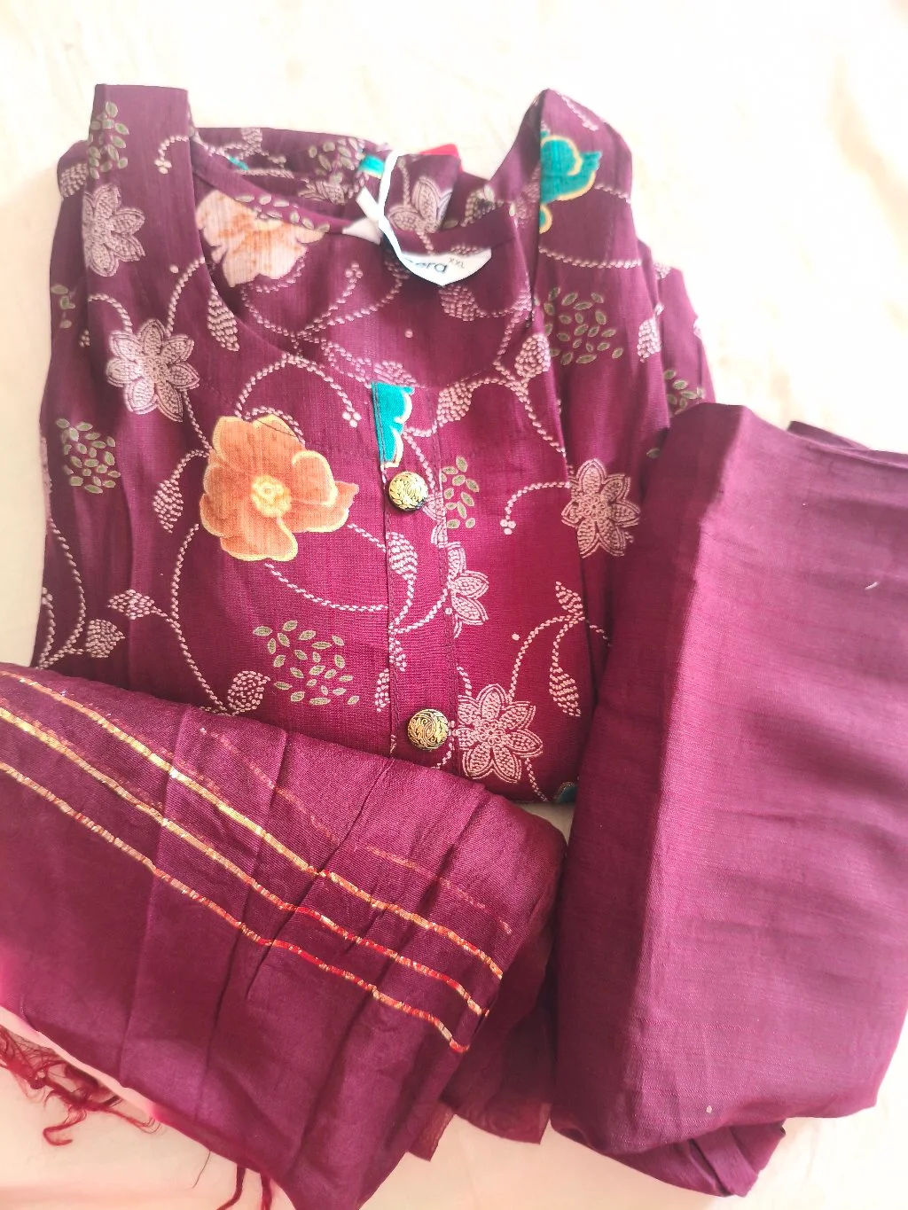 Maroon Floral Printed 3 Piece Kurta Sets