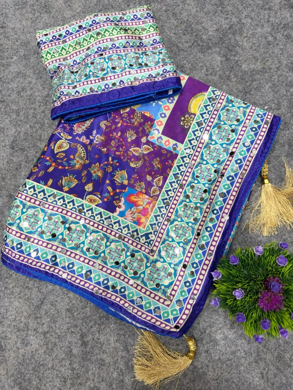 Laya Mam Inspired Viral Trending Saree Multi-Color Embroidered Saree with Mirror Work 5