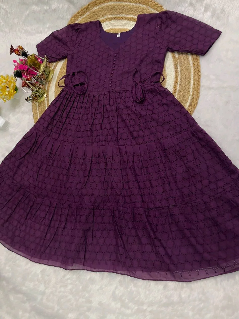 Tiered Frock Dress with Eyelet Pattern