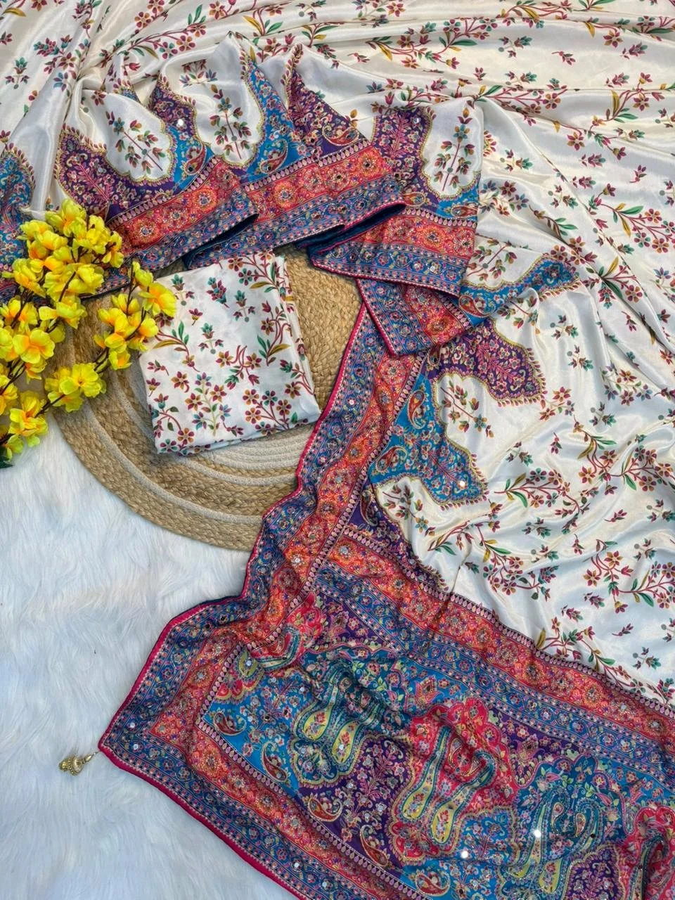 Ajrakh Sarees  with Mirror Work 4