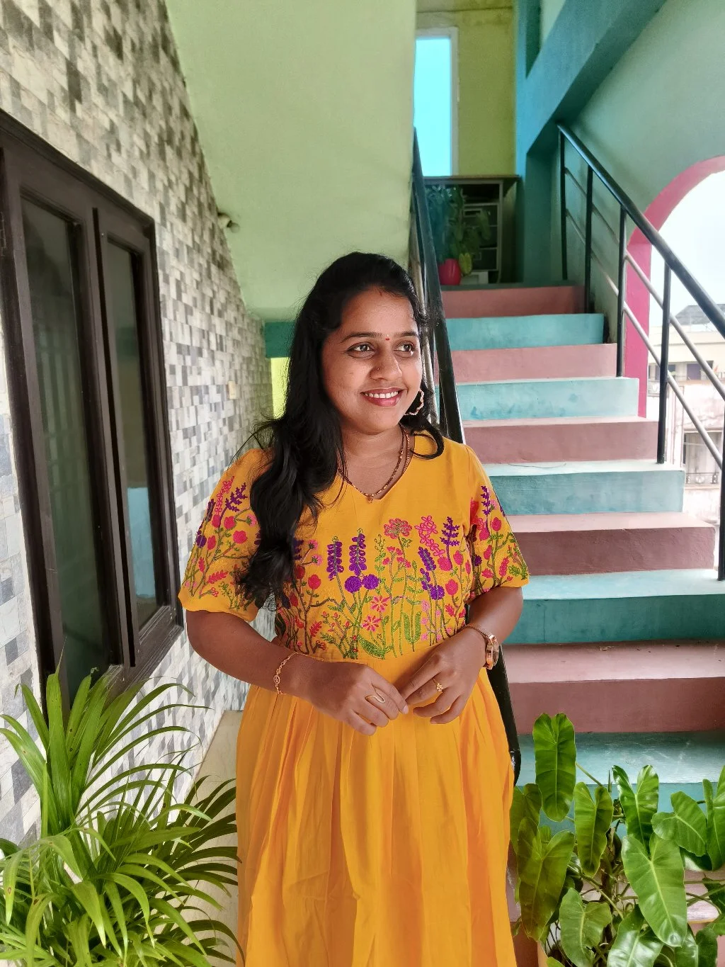 Yellow Floral Embroidered Frock Dress 2