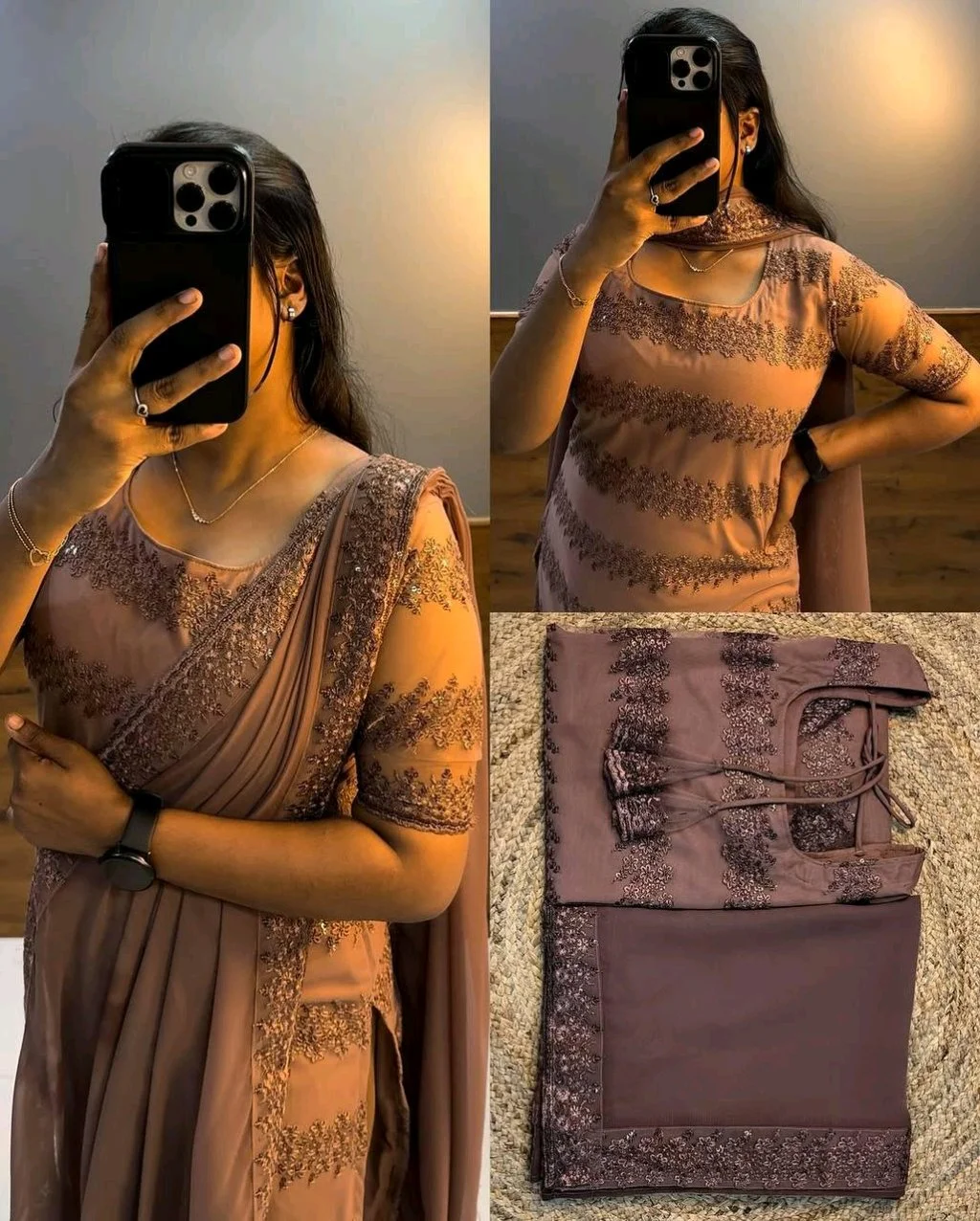 Mauve Embroidered Kurti Set with Dupatta thumbnail 3