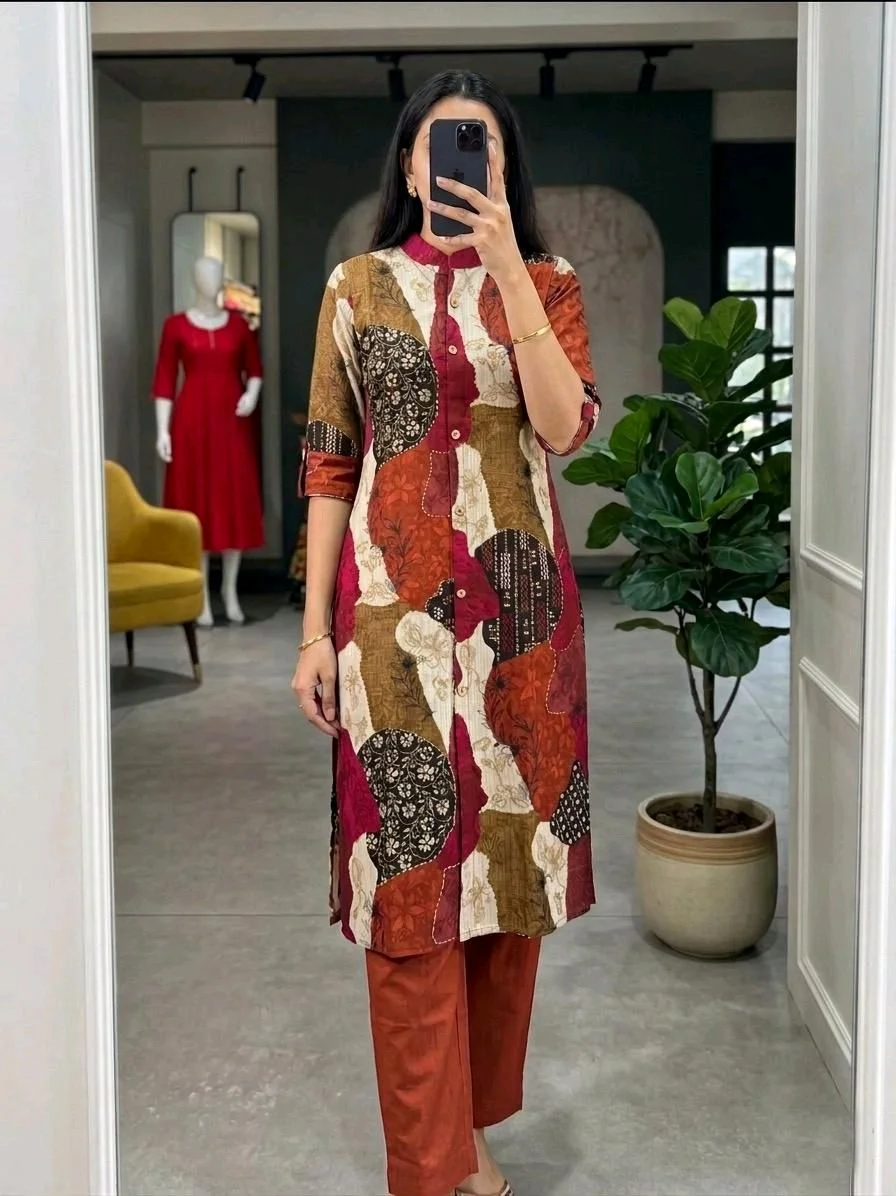 Block Printed Cotton Kurta Set with Pants 2