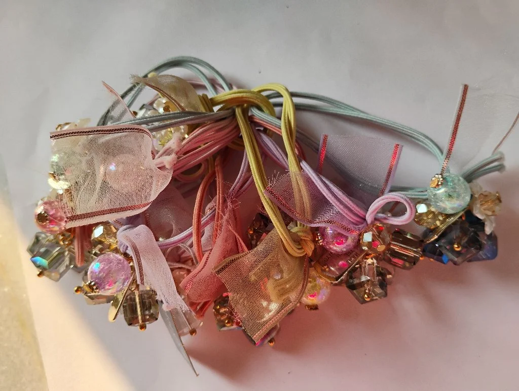 Colorful Beaded Ribbon Hair Ties