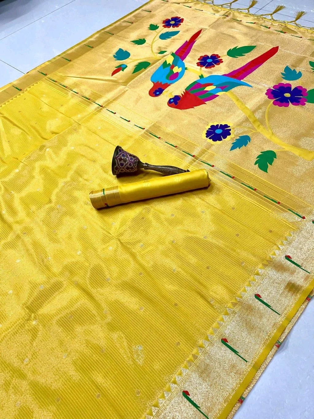 Paithani Silk Saree with Parrot Motifs thumbnail 8