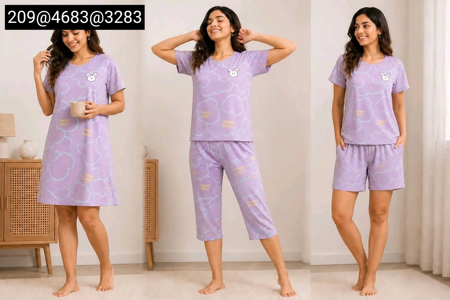 Womens Purple Cloud Print Nightwear Collection thumbnail 1