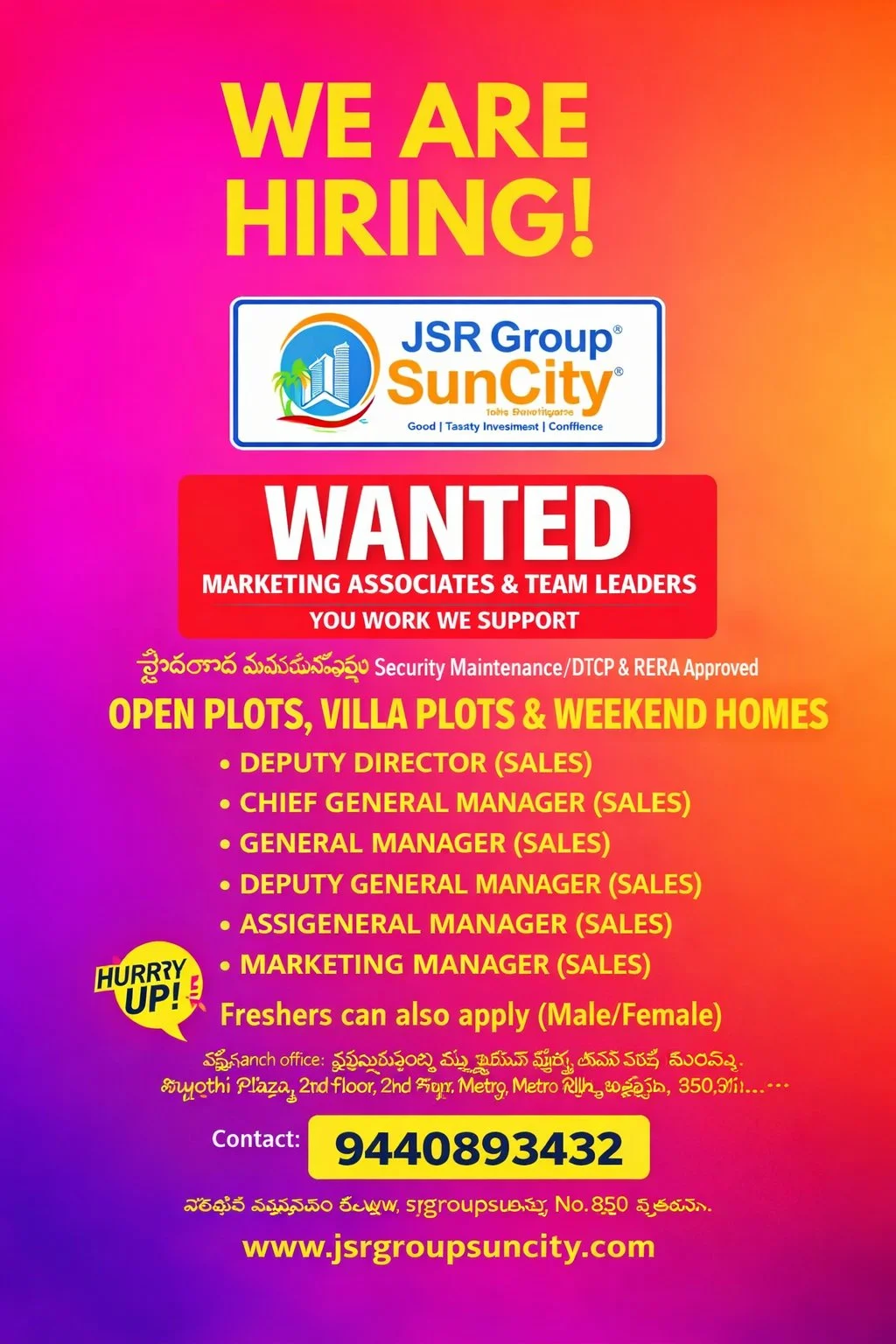 Real Estate Sales and Marketing Job Openings at JSR Group SunCity 1
