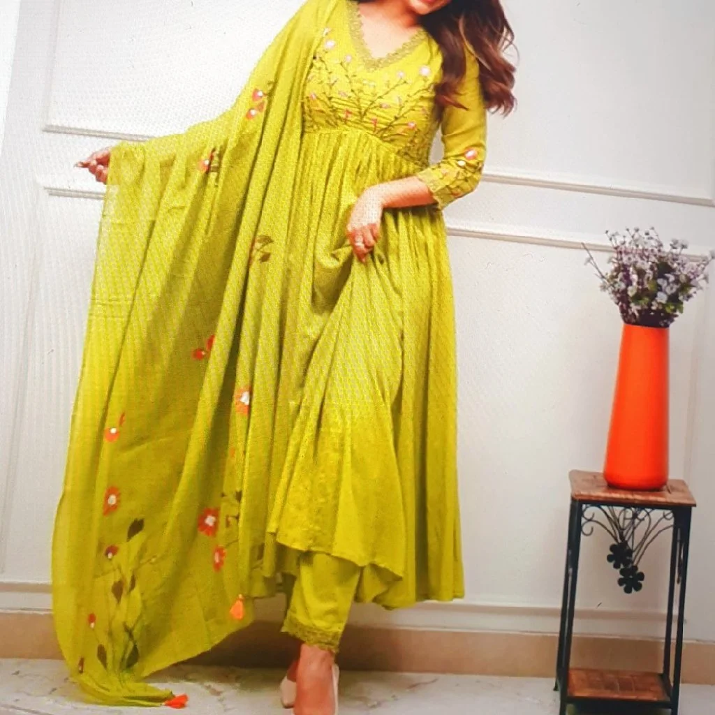 Yellow embroidered Anarkali Suit Set