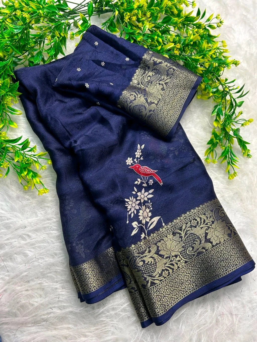 Mass Mellow  Soft Silk Saree with Colorful Folk Art Embroidery and Zari Border 8