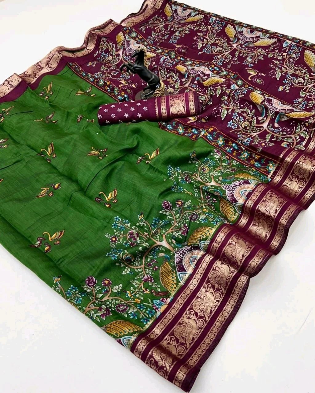Viscose Silk Kalamkari Print Sarees thumbnail 8