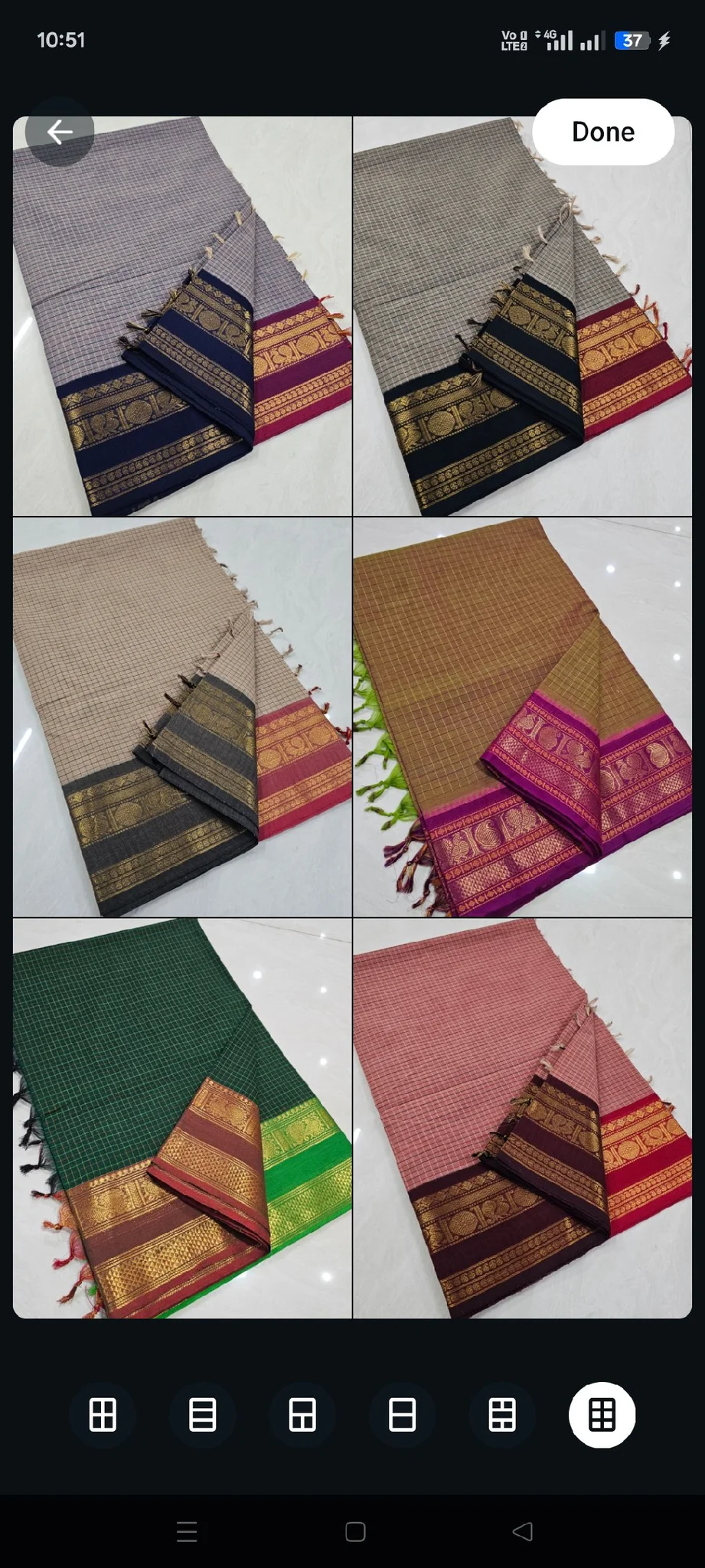 Checked Cotton Saree with Zari Border thumbnail 2