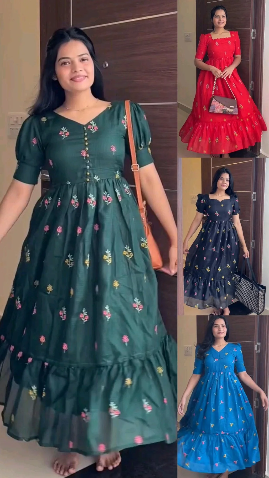 Soft Kota Frock with Colorful Leaf Prints 8