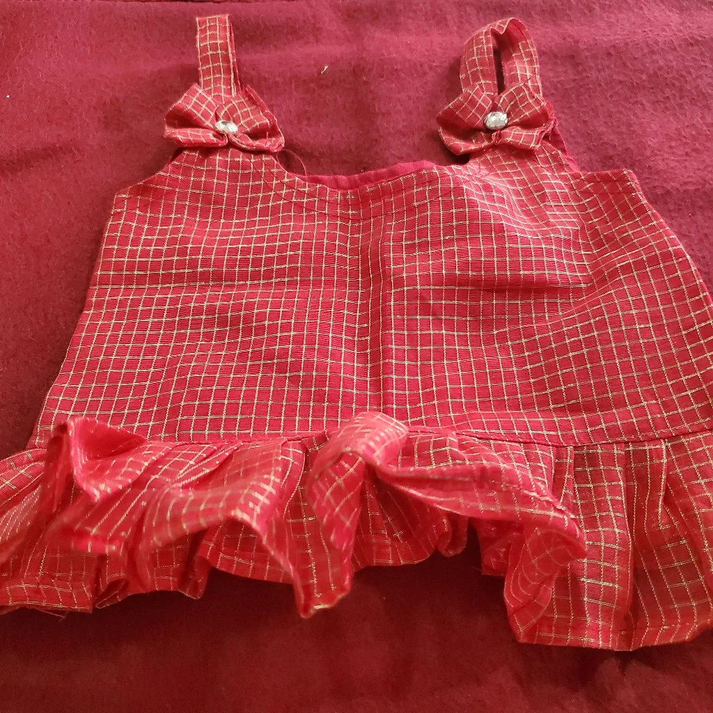Kids Red Checkered Top and Floral Skirt Set 3