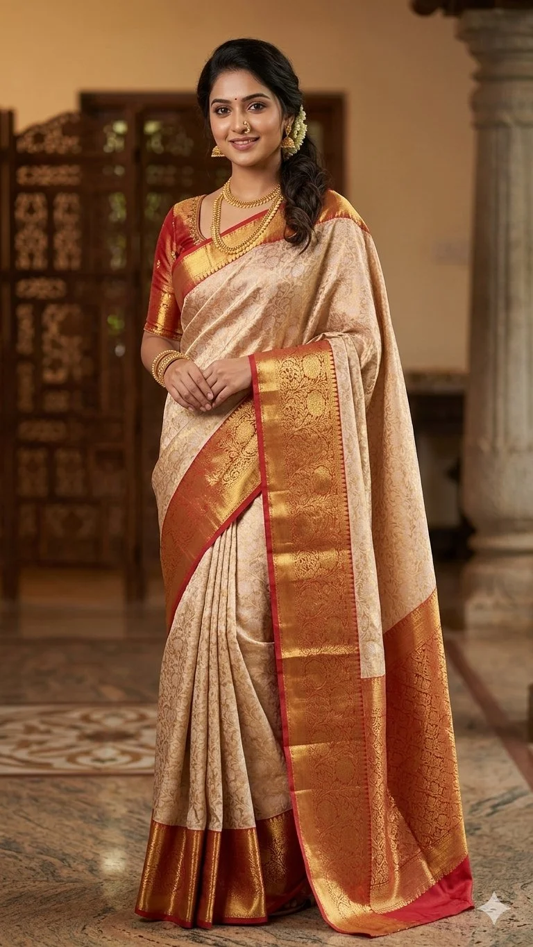Banarasi Soft Pattu Saree with Red and Gold Zari Border 1