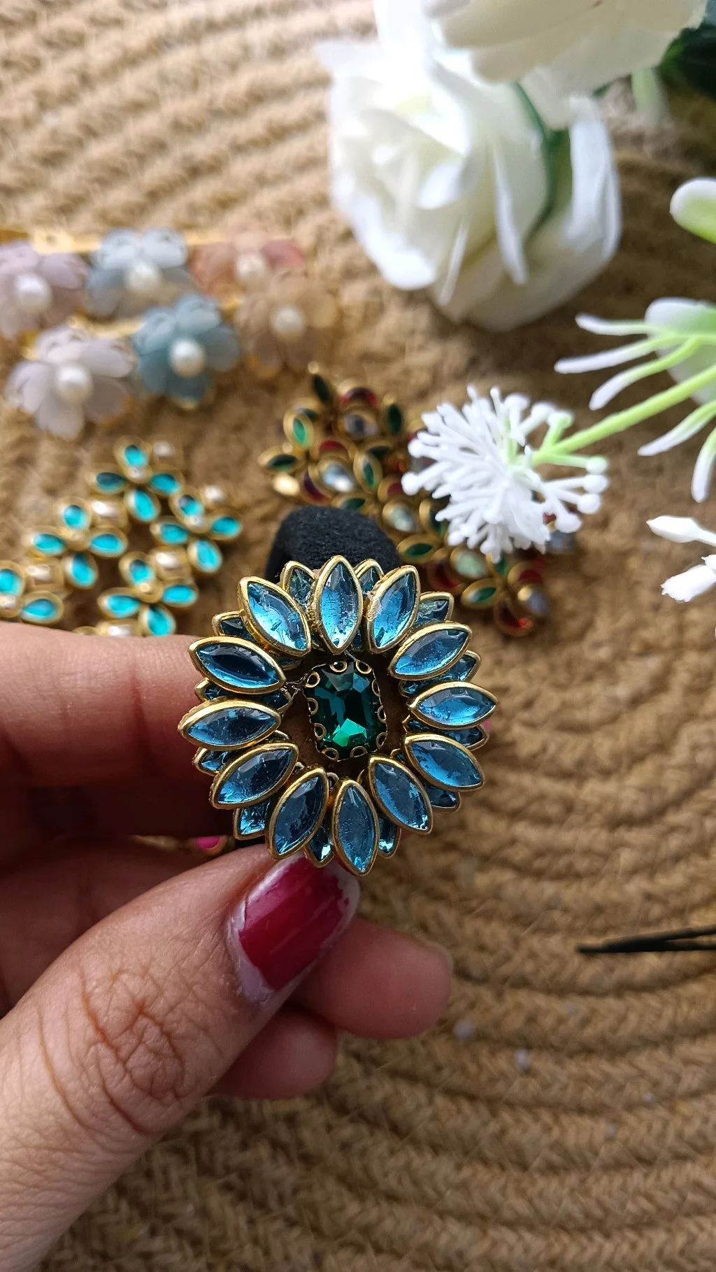 Gold Tone Floral Robber Brand with Blue and Green Stones