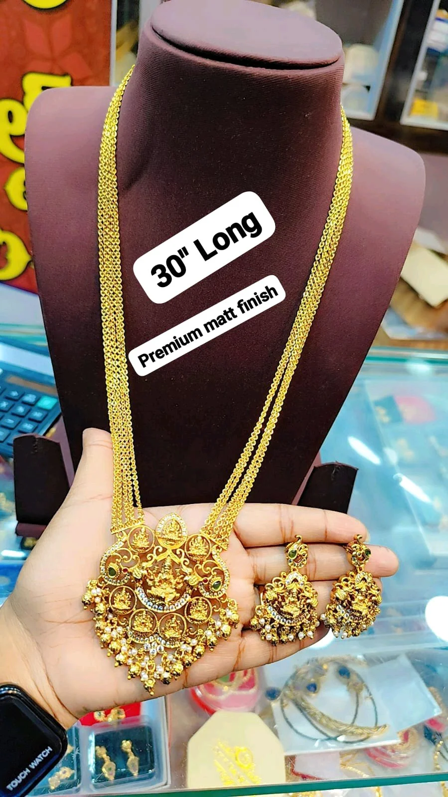 Gold Plated Temple Design Long Necklace Set