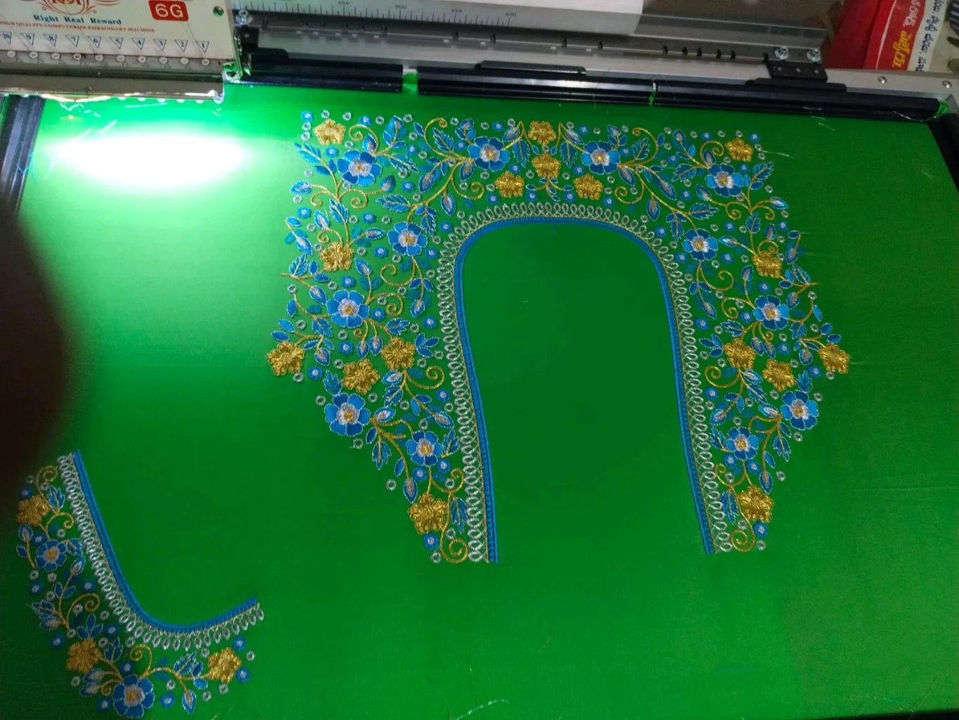 Blue and Gold Floral Computer Embroidery Design thumbnail 1