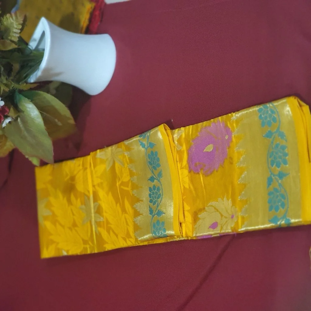 Benarasi Yellow  Light Weight Silk Blend Saree with Floral Zari Work