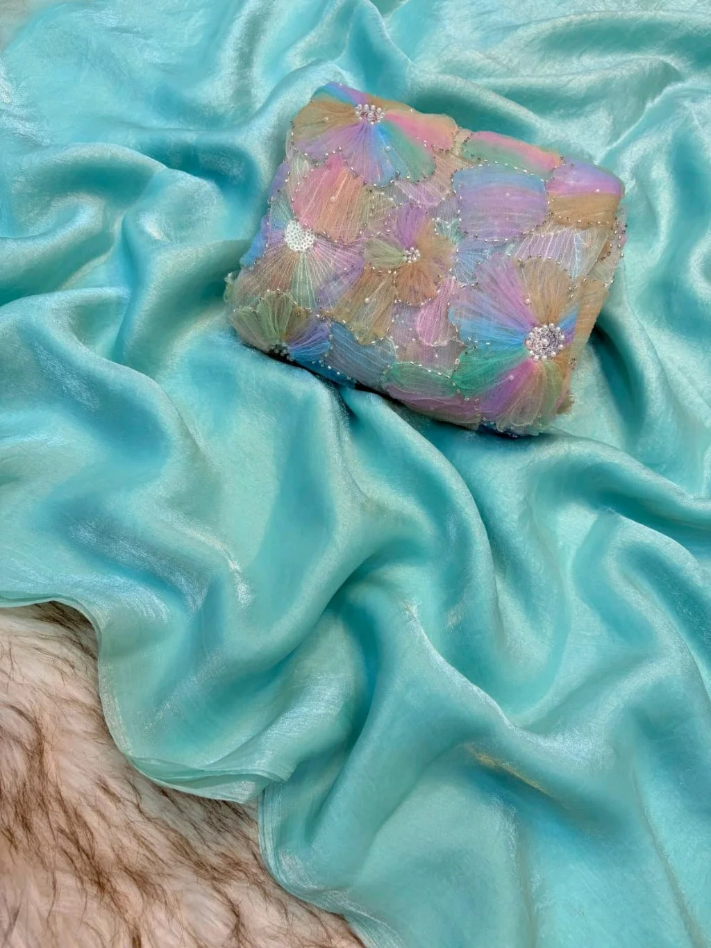 Soft Fancy Satin Silk Saree 3