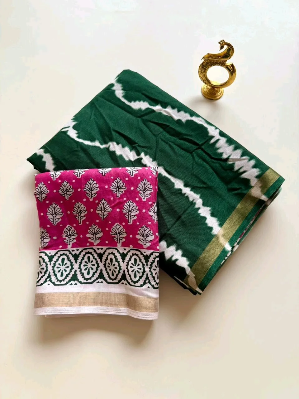 Mul Cotton Saree with Block Print Border and Matching Blouse thumbnail 10