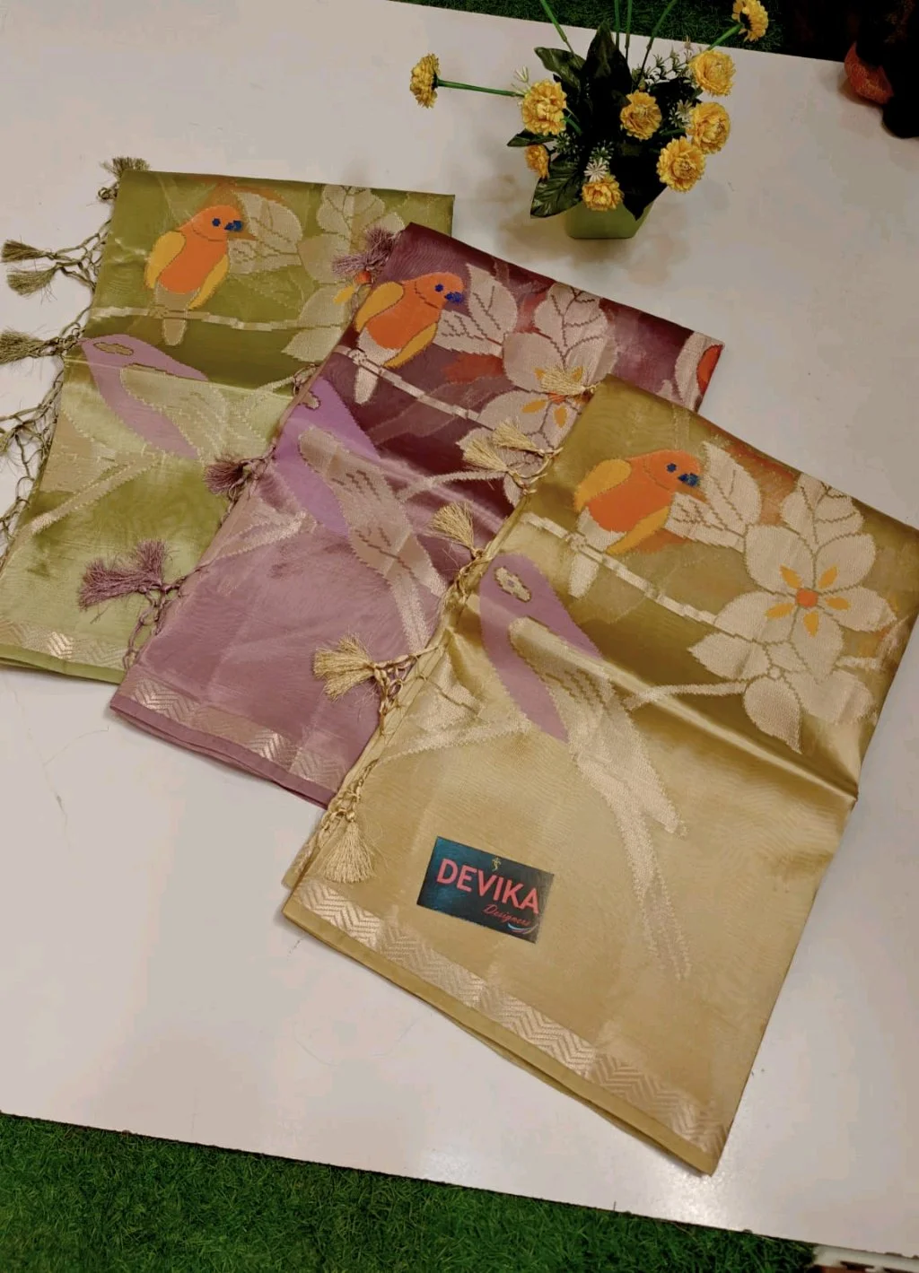 Designers Silk Blend Sarees with Woven Bird and Floral Motifs 1
