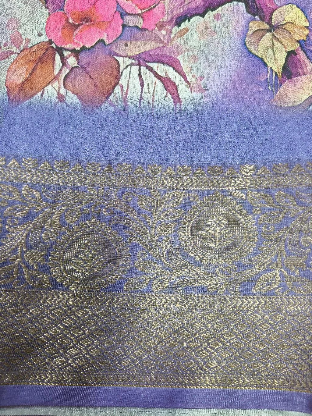 Purple Deepali Fancy Saree with Bird and Floral Print thumbnail 3