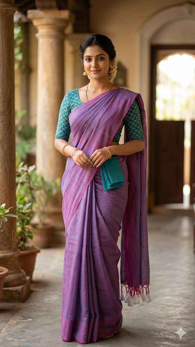 Lavender Colour Plain Kadhi Cotton Saree