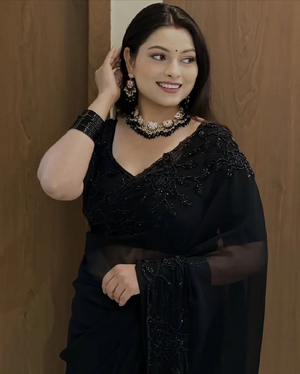 Black Embroidered Georgette Saree - Variant 3