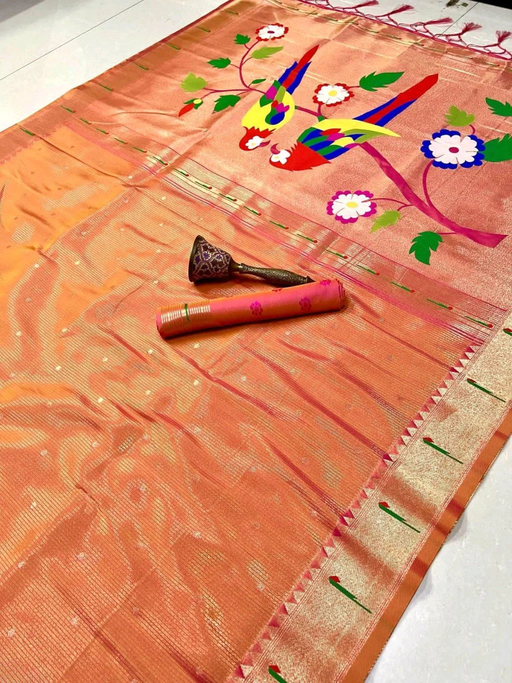 Paithani Silk Saree with Parrot Motifs thumbnail 9