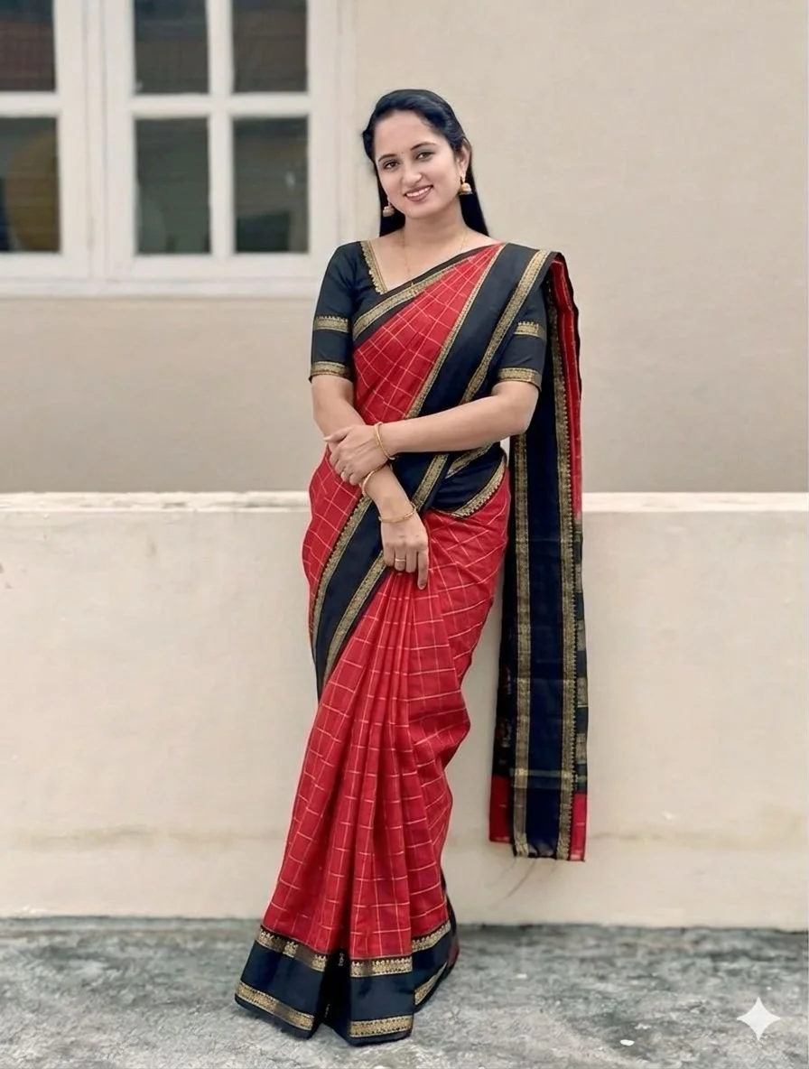 Marshelmellow Checked Saree with Gap Border 1