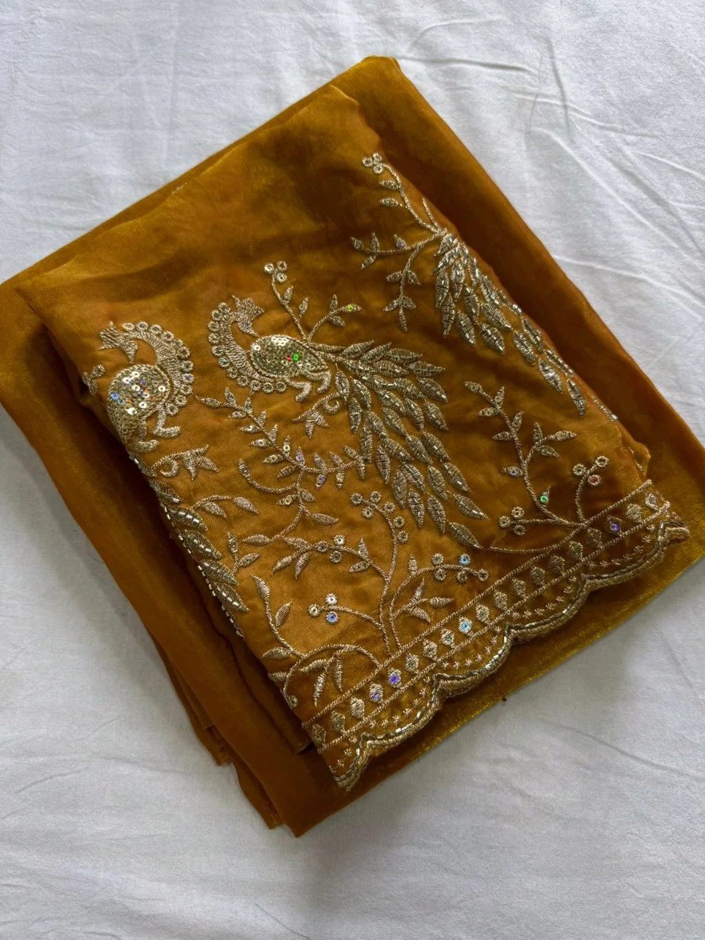 Space Sattin Saree With  Embroidered Blouse Fabric 5