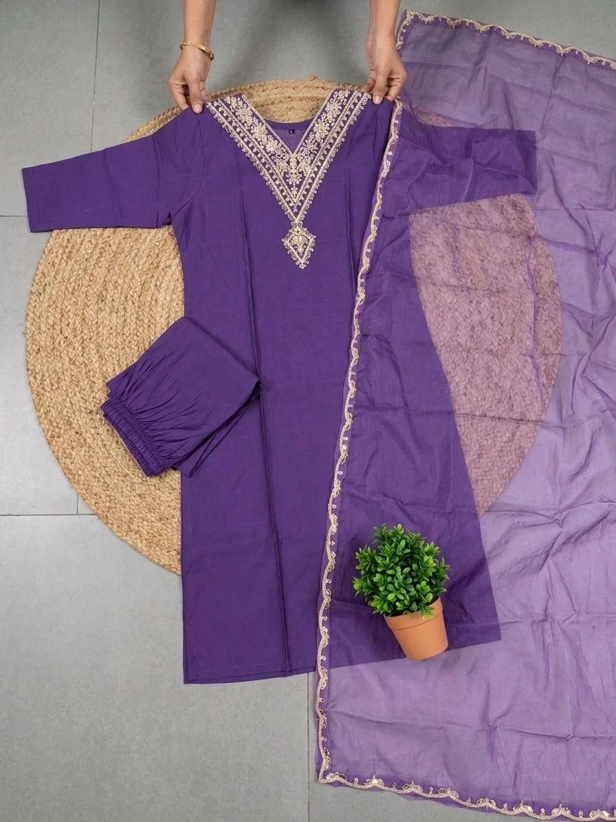 3-piece Kurta Set with Floral Dupatta thumbnail 6