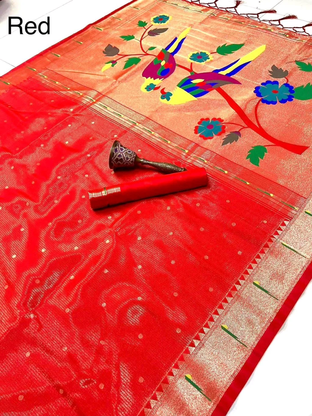 Paithani Silk Saree with Parrot Motifs thumbnail 3