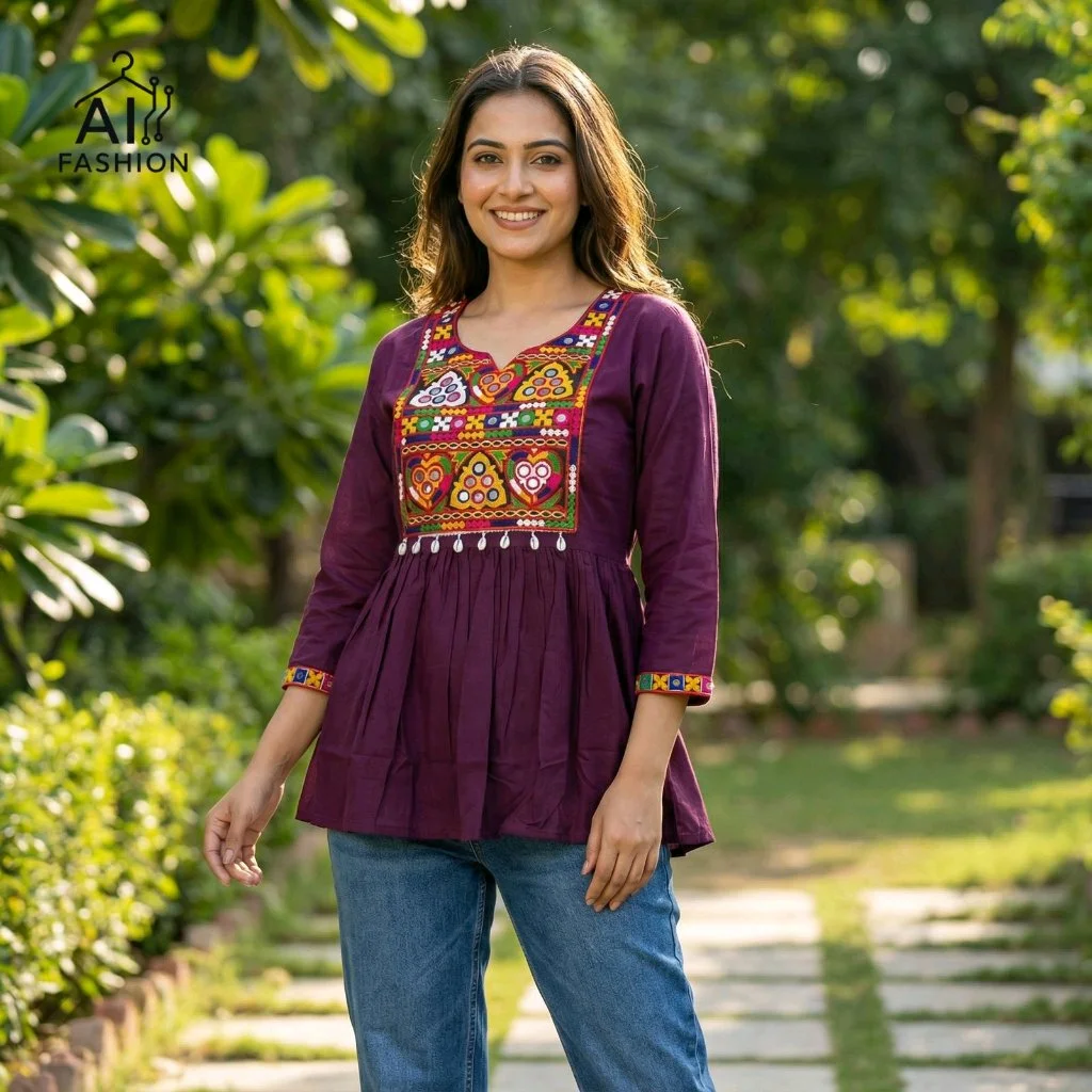 Rayon Kurti with Colorful Mirror Work Embroidery 4