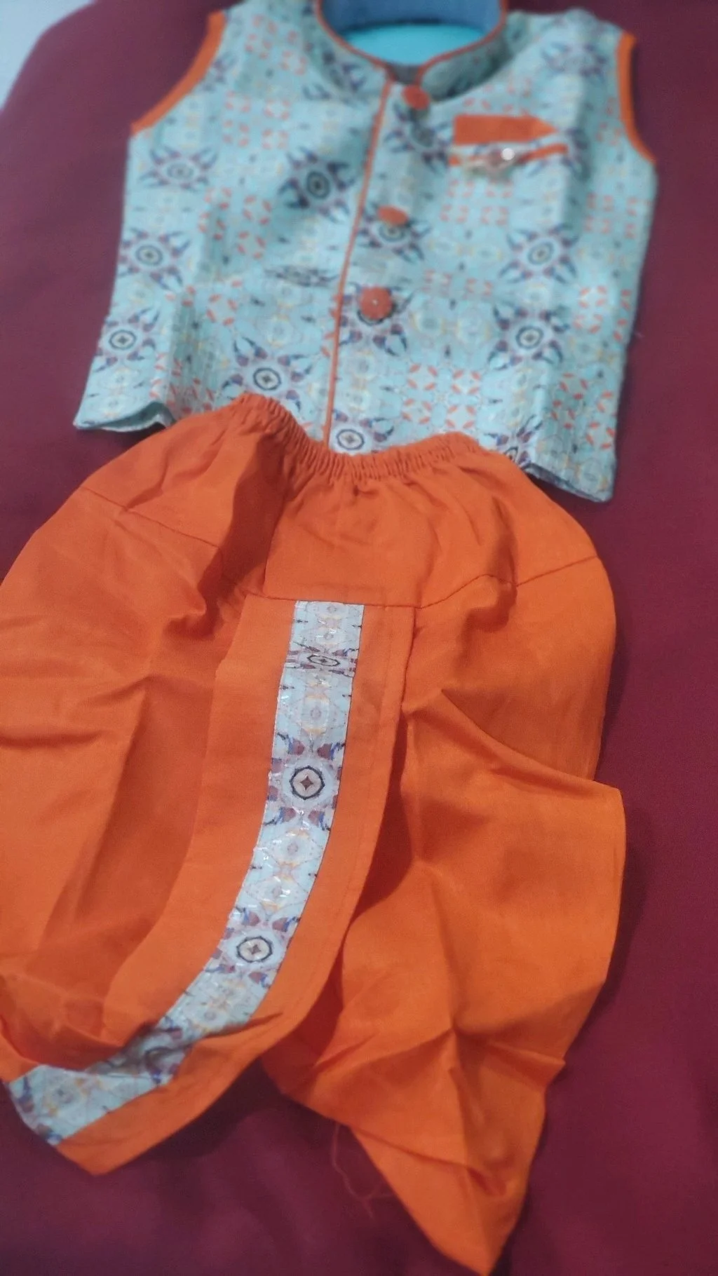 Light Vasaline green and పీచ్ Colour Kids Traditional Dhoti Set thumbnail 1