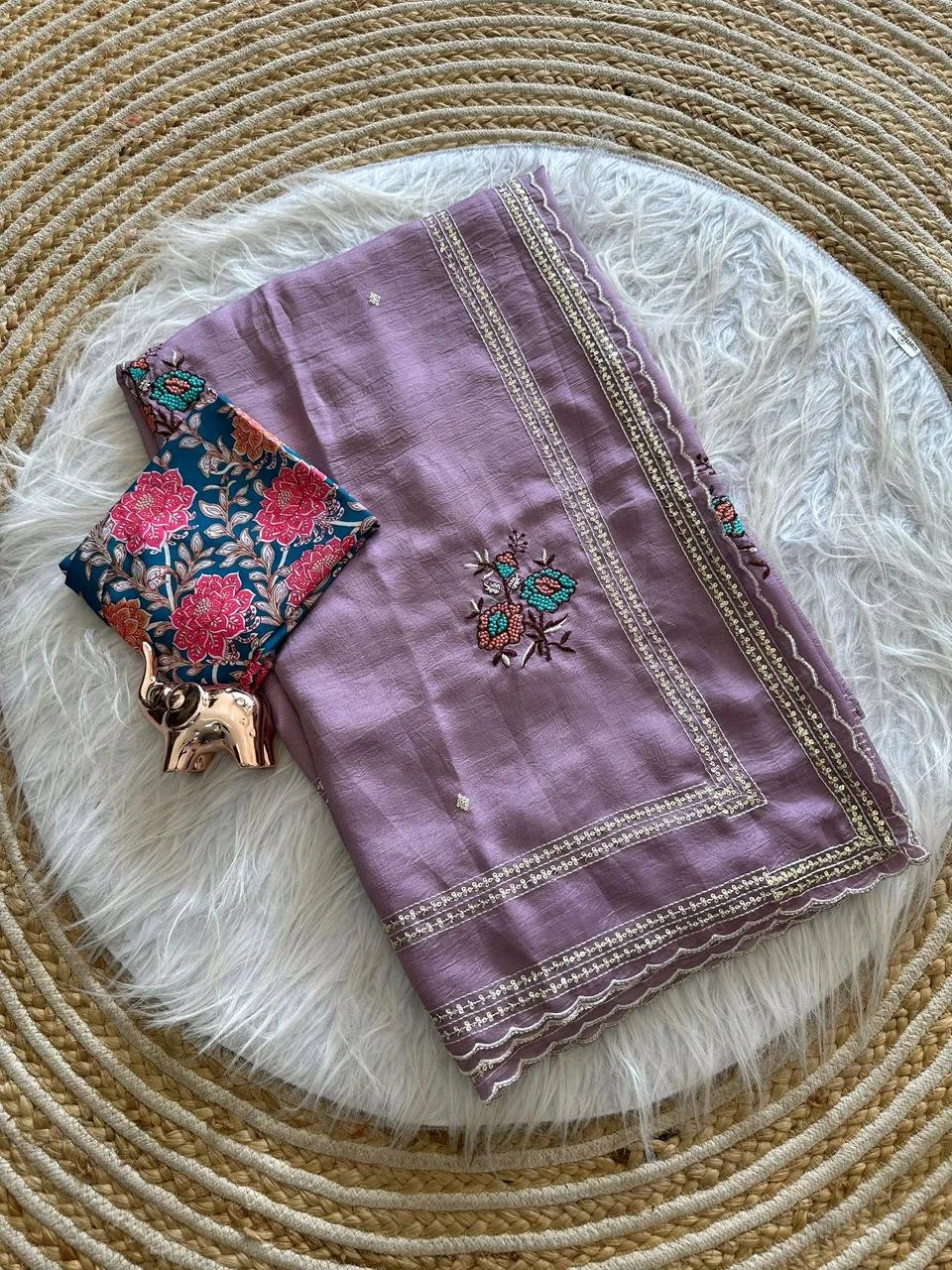Pastel Soft Silk Blend Sarees with Scalloped Embroidered Border 4
