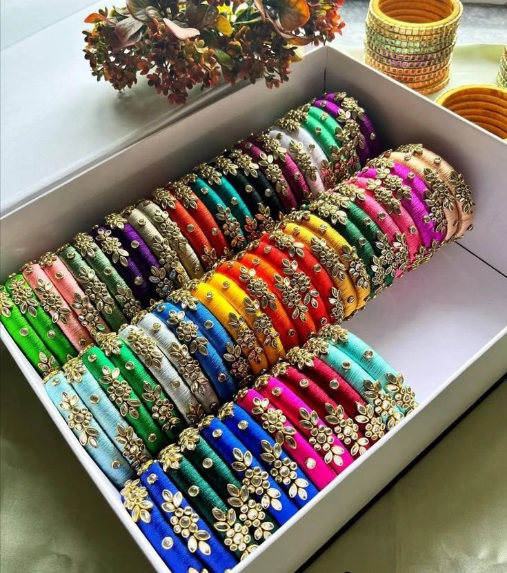 Colorful Silk Thread Bangles with Kundan Work