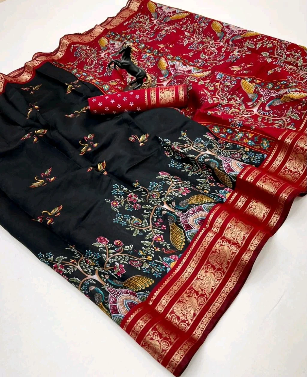 Viscose Silk Kalamkari Print Sarees thumbnail 7