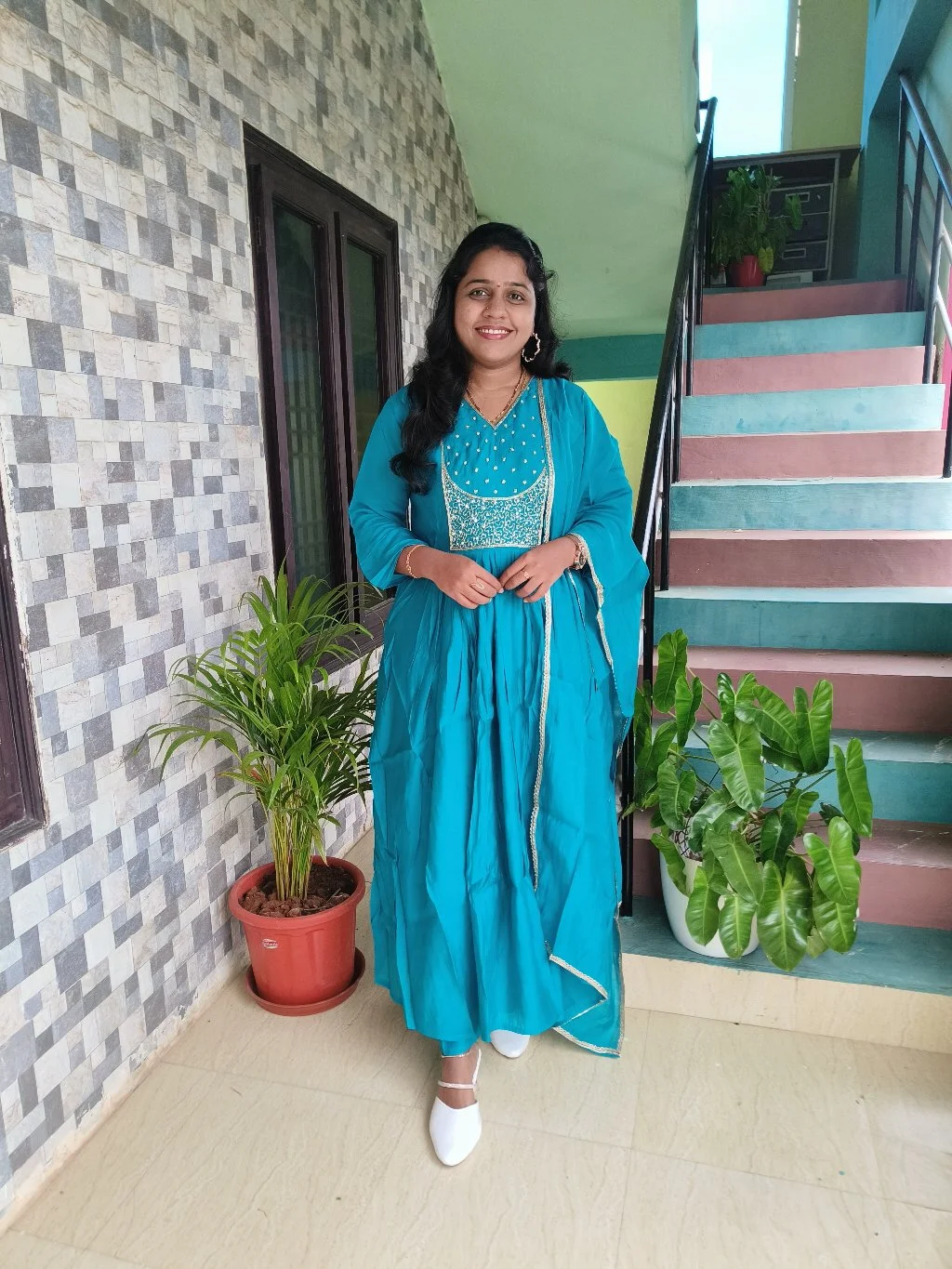 Teal Embroidered Anarkali Kurta Set 1