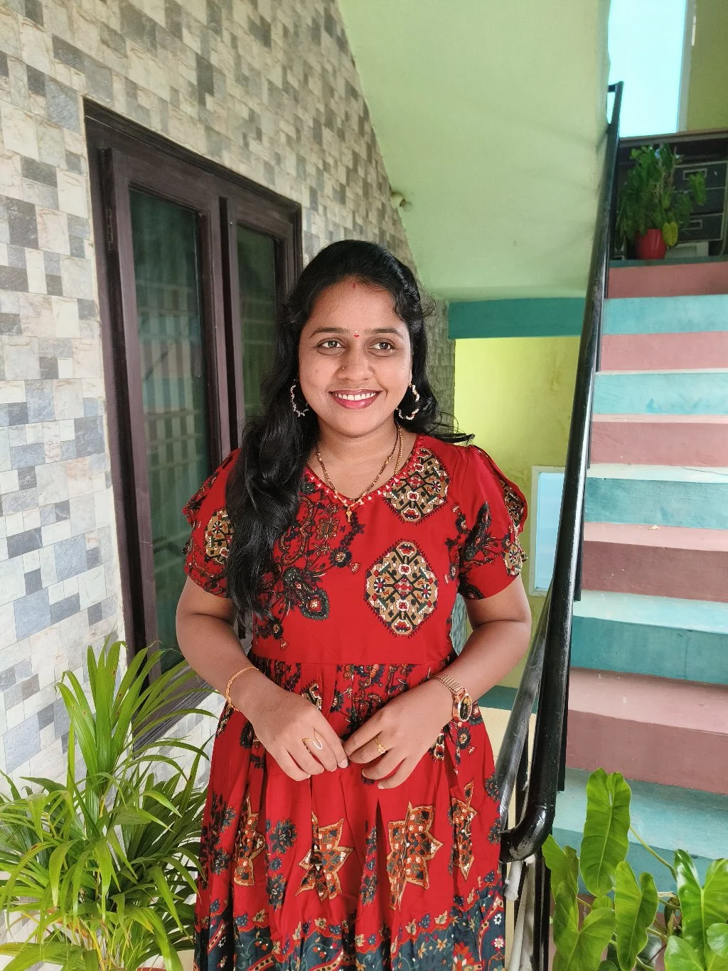 Red Floral Printed Tiered Frock Dress 2