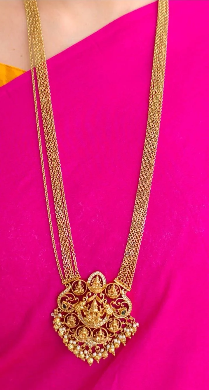 Gold Plated Multi Strand Lakshmi , Temple Long Necklace,Prebook 2