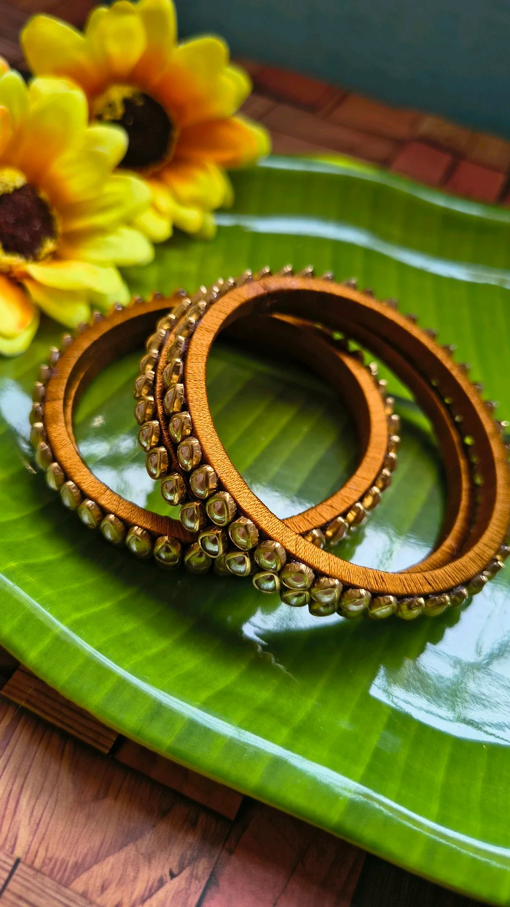 Gold Toned Tear Drop Design Bangle Set 2