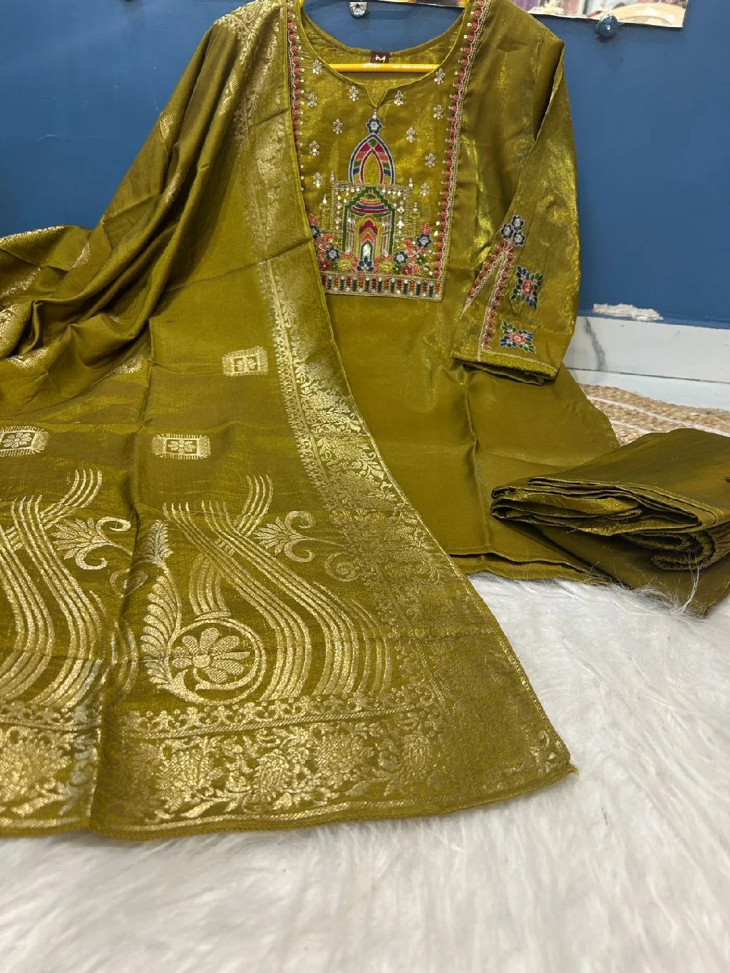 Purple Embroidered Silk Blend Unstitched Suit Set 3