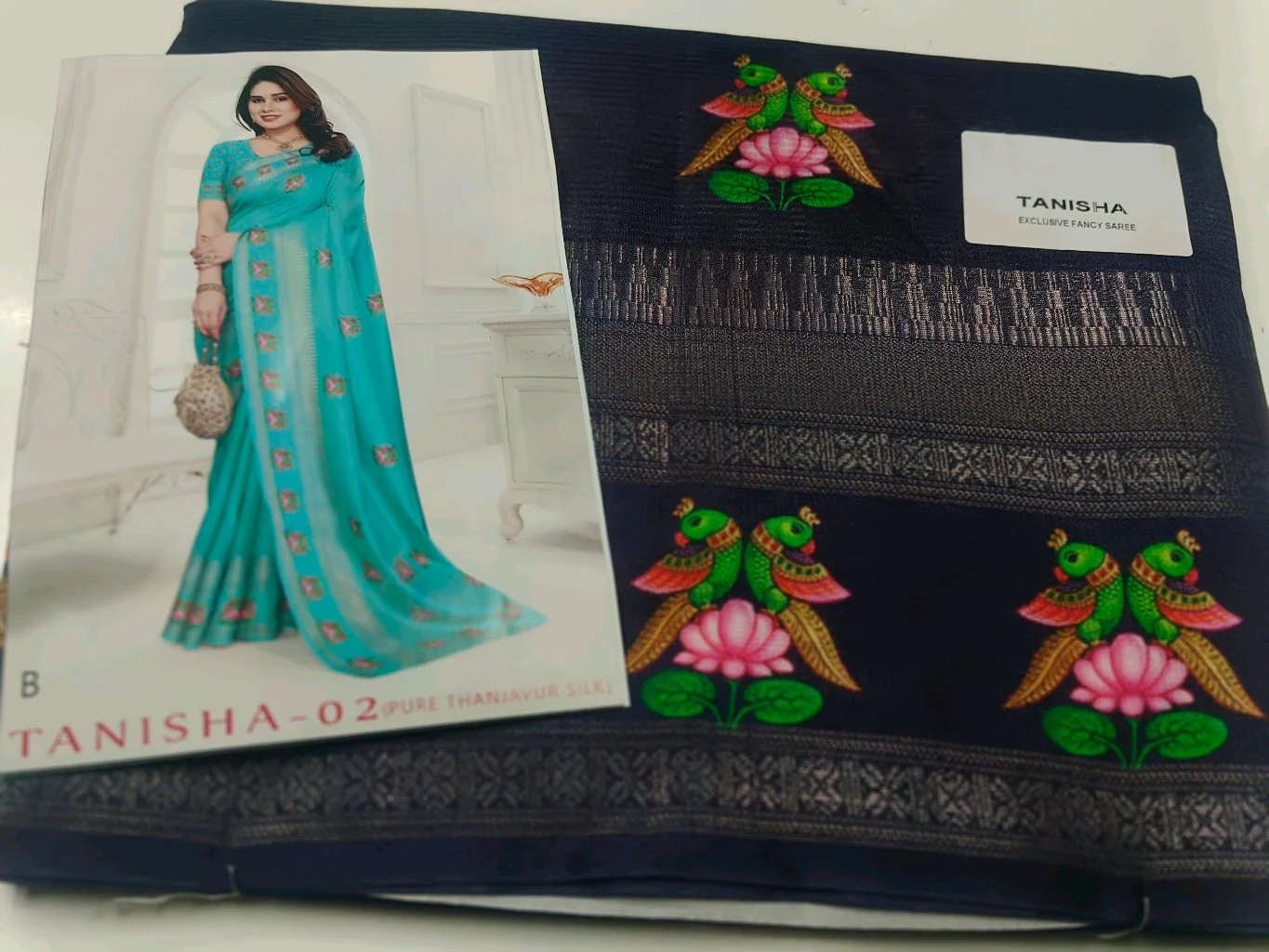 Thanjavoor Print,Tanisha Exclusive Fancy Saree with Peacock Lotus Design thumbnail 5