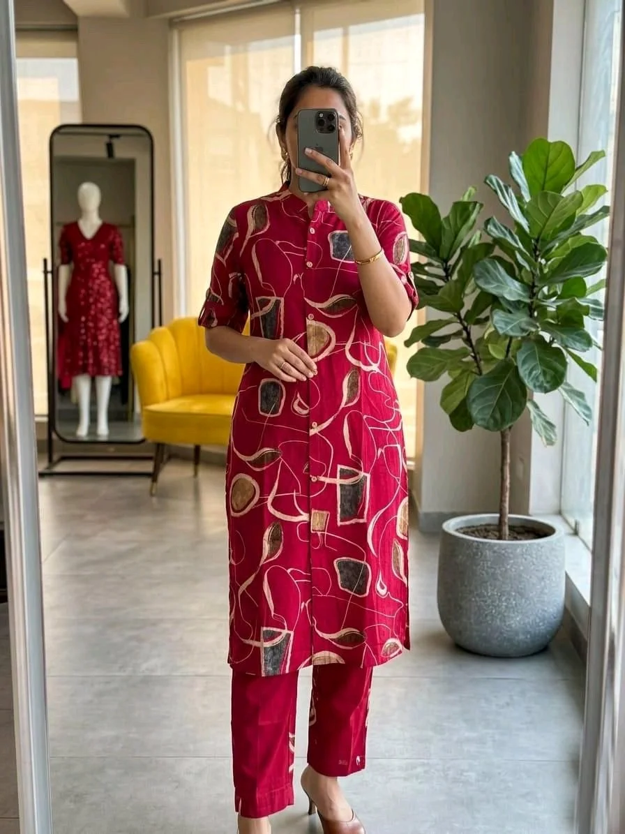 Block Printed Cotton Kurta Set with Pants 5