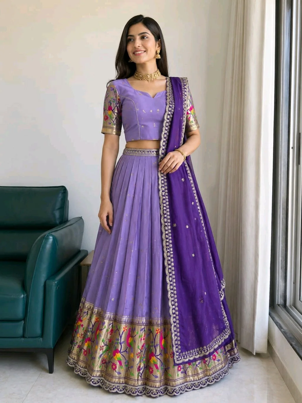 Embroidered Lehenga Choli Set with Dupatta thumbnail 4