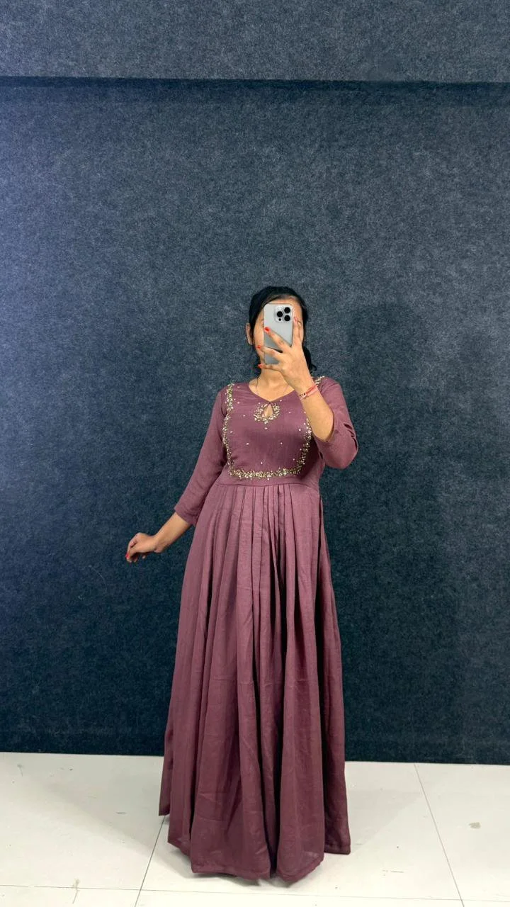 Red Anarkali Gown with Gold Embroidery thumbnail 3