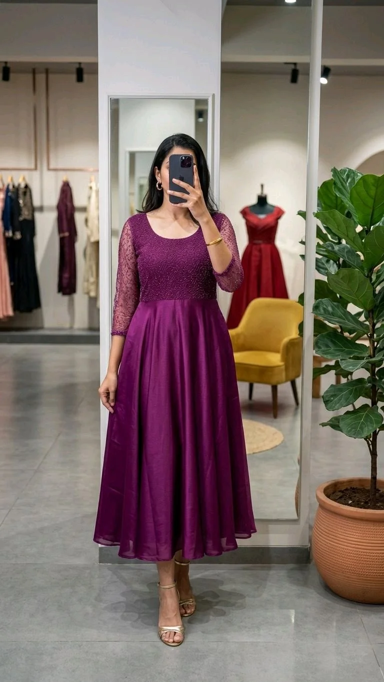 Embroidered Anarkali Gown with Sheer Sleeves thumbnail 4