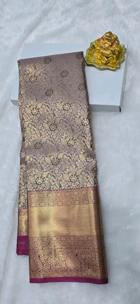 Light Green Dharmavaram Pattu Saree with Gold Zari Buttas and Border 3