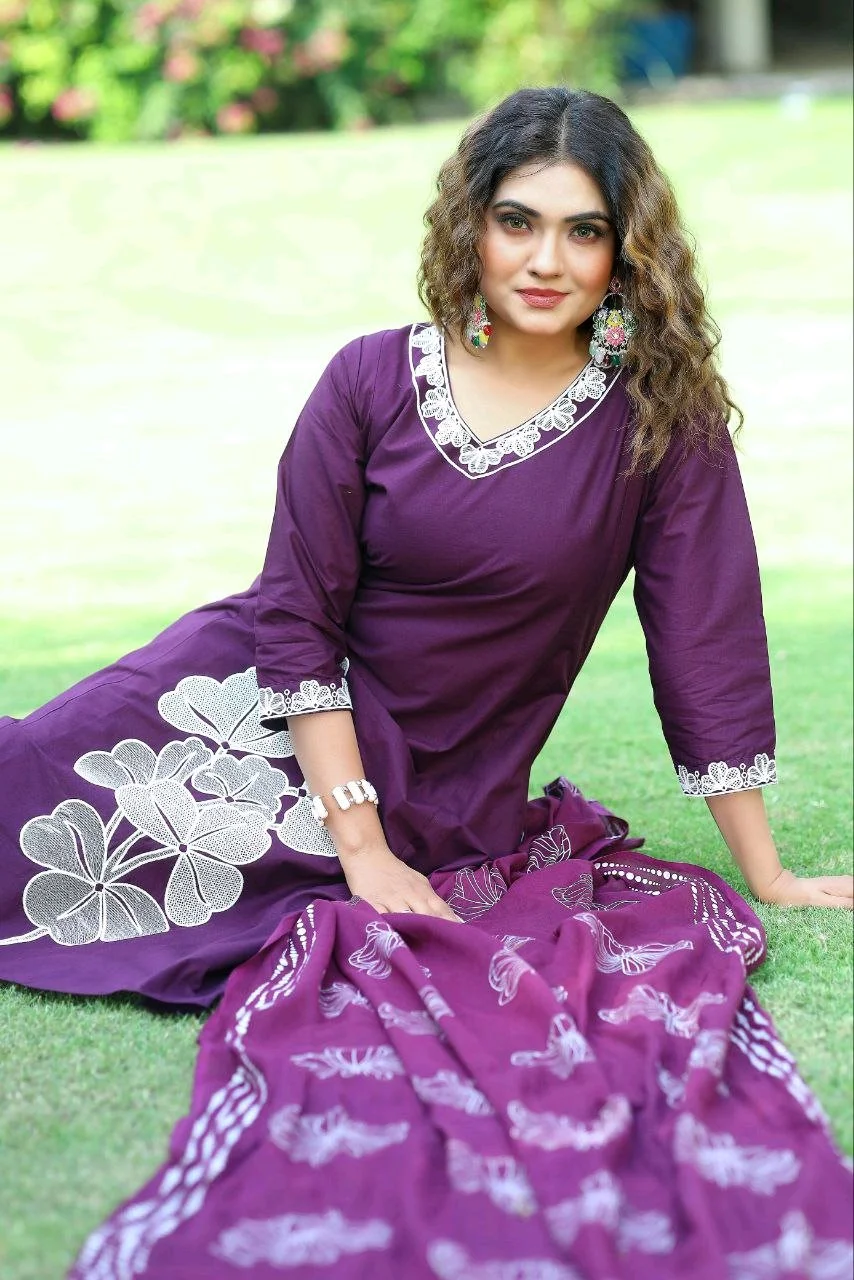 Embroidered Cotton Kurti Set with Dupatta 1